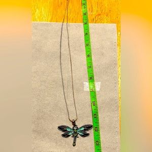 Costume jewelry Silver chain and  blue/green butterfly medallion necklace